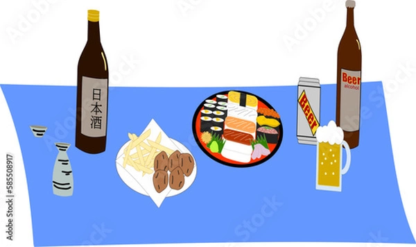 Obraz レジャーシートの上の宴会セット