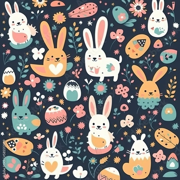 Fototapeta cartoon easter pattern - Generative AI