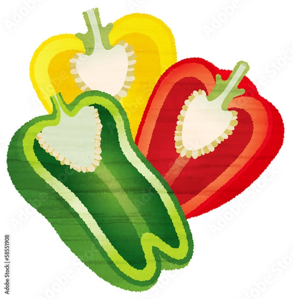 Obraz 水彩風 パプリカとピーマン