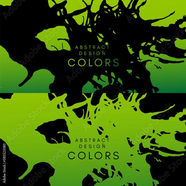 Fototapeta Green artistic horizontal banners with black paint splash decoration elements. Abstract creative design. Backgrounds collection with hand drawn texture.