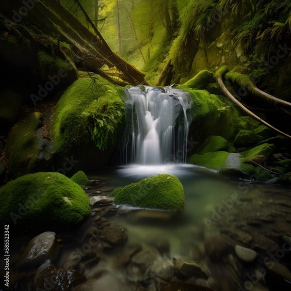 Fototapeta hidden waterfall deep in forest