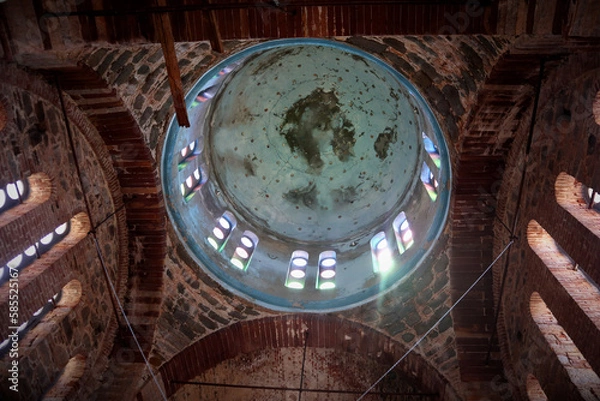 Obraz Vacation destination Chios Greece: The interior of the dome of St. Nicholas Church in the small town of Volissos on unpainted wall