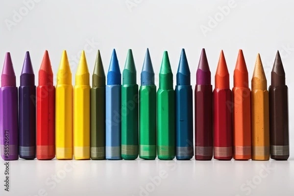 Obraz  a row of colored crayons lined up in a row on a white surface with one of the crayon crayons in front of the row.  generative ai