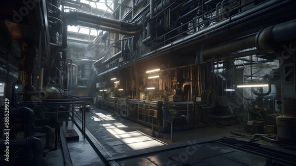 Obraz Industrial plant technologies. Generative AI