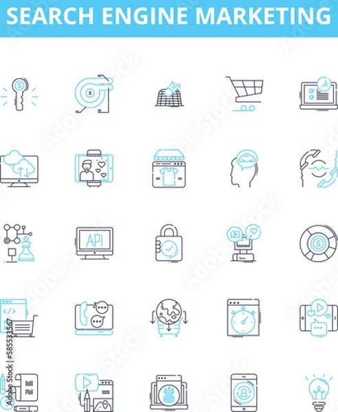 Fototapeta Search engine marketing vector line icons set. SEM, SEO, Advertising, PPC, Content, Analytics, Rankings illustration outline concept symbols and signs