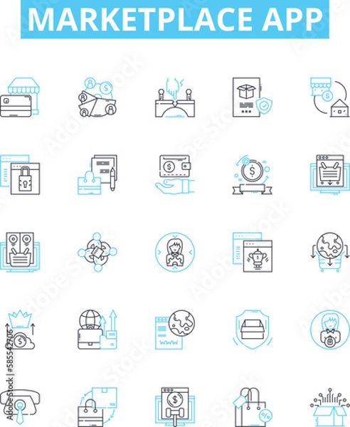 Fototapeta Marketplace app vector line icons set. Marketplace, App, Shopping, Online, Store, Buy, Sell illustration outline concept symbols and signs