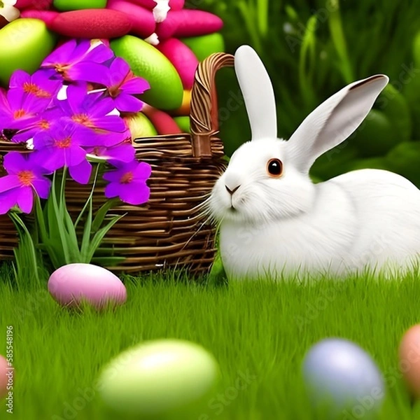 Fototapeta easter bunny with easter eggs