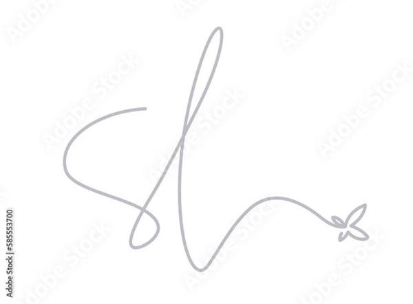 Fototapeta SL Signature Logo with butterfly. Handwritten monogram logo in clean monoline style.  Transparent PNG