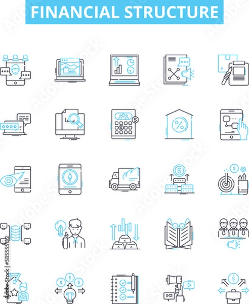 Fototapeta Financial structure vector line icons set. Finance, Structure, Capital, Funds, Assets, Equity, Debt illustration outline concept symbols and signs