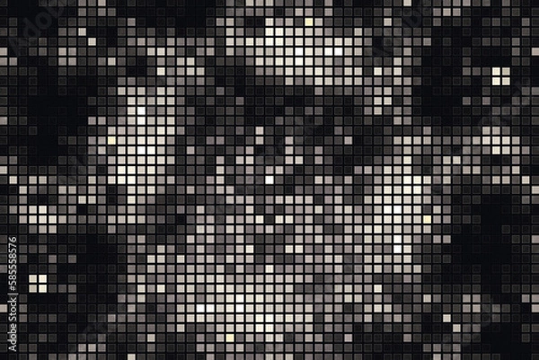 Fototapeta White mosaic pattern of small squares on a black background. Abstract fractal 3D rendering