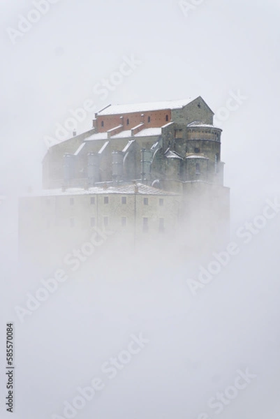 Obraz Image of the Ancient/ Abbey of San Michele built on Mount Pirchiriano located at the entrance of the Susa Valley, around the years between 983 and 987 A.D. in the cloud