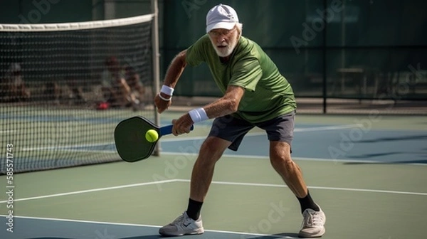 Obraz Older gentleman playing pickleball (generative ai)