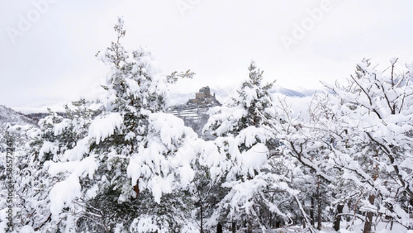 Obraz Image of the Ancient/ Abbey of San Michele built on Mount Pirchiriano located at the entrance of the Susa Valley, around the years between 983 and 987 A.D. with an abundant snowfall
