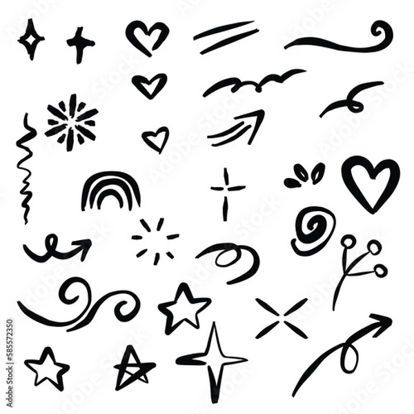 Fototapeta Set of hand drawn doodles. Cute doodles on a white background. Cute illustrations. EPS Vector
