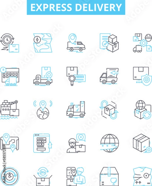 Fototapeta Express delivery vector line icons set. Express, Delivery, Rush, Quick, Speed, Dispatch, Mail illustration outline concept symbols and signs