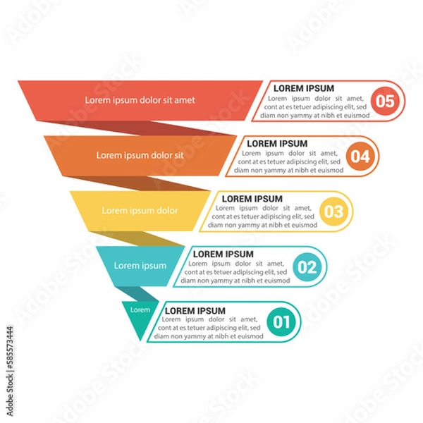 Fototapeta Pyramid Infographic, funnel pyramid business infographic with 5 charts. Template can be edited, recolored, editable. EPS Vector	