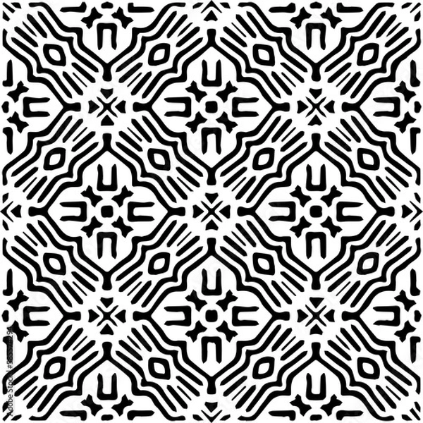 Fototapeta Grunge background with abstract shapes. Black and white texture. Seamless monochrome repeating pattern  for decor, fabric, cloth.