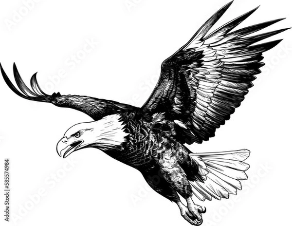 Fototapeta eagle flying ,sketch vector graphics monochrome illustration , Engraving