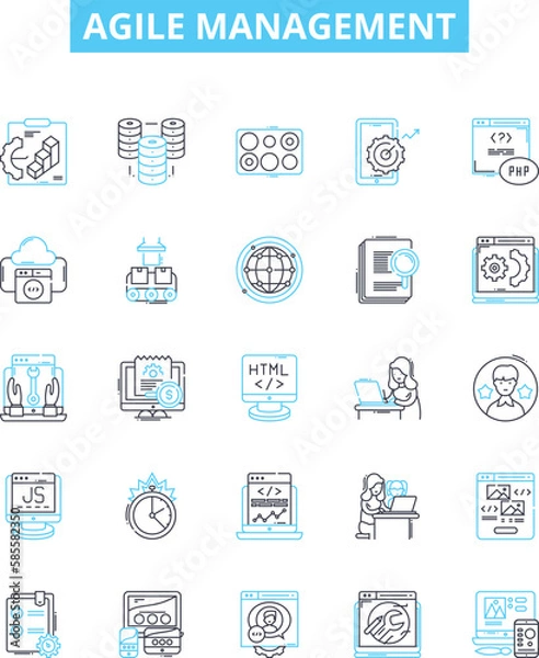 Obraz Agile management vector line icons set. Agile, Management, Process, Product, Development, Scrum, Team illustration outline concept symbols and signs