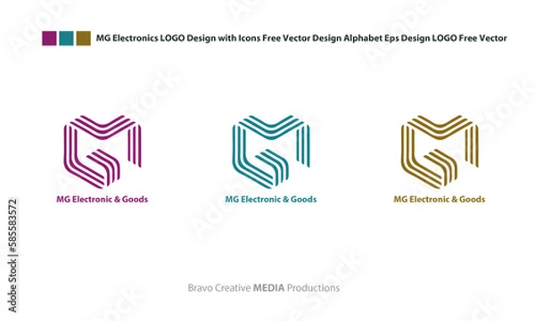 Fototapeta MG Electronics LOGO Design with Icons Free Vector Design Alphabet Eps Design LOGO Free Vector