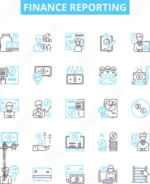 Fototapeta Finance reporting vector line icons set. Accounting, Budgeting, Forecasting, Assets, Liabilities, Profitability, Cash-flow illustration outline concept symbols and signs