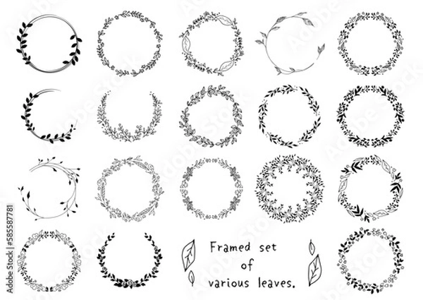 Obraz 円形の葉っぱフレームセット。