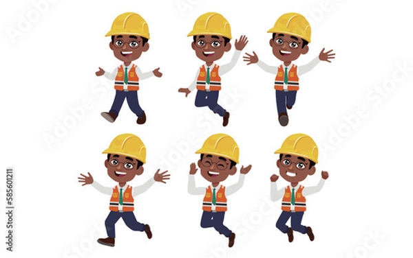 Fototapeta Set of engineer with different poses