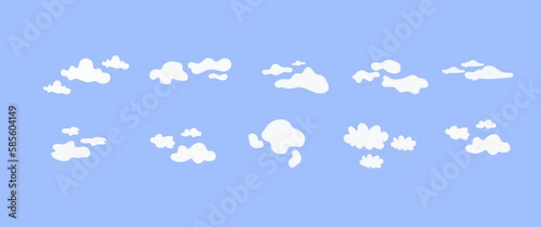Fototapeta Set of Clouds Isolated on Blue Sky Panorama Vector Collection, Abstract White Cloudy, Simple, Realistic Elements