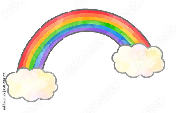 Fototapeta 虹と雲のイラスト　手描き　水彩風