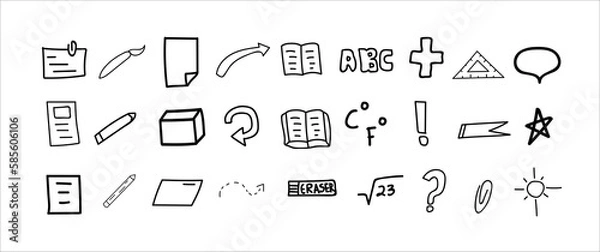 Obraz Hand Drawn Vector. School Supplies Isolated back to School objects and lettering