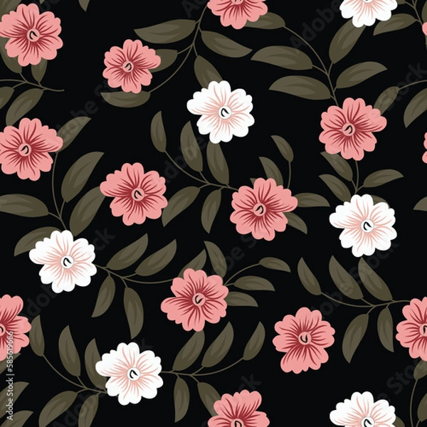 Obraz seamless small vector flower design pattern  on black    background