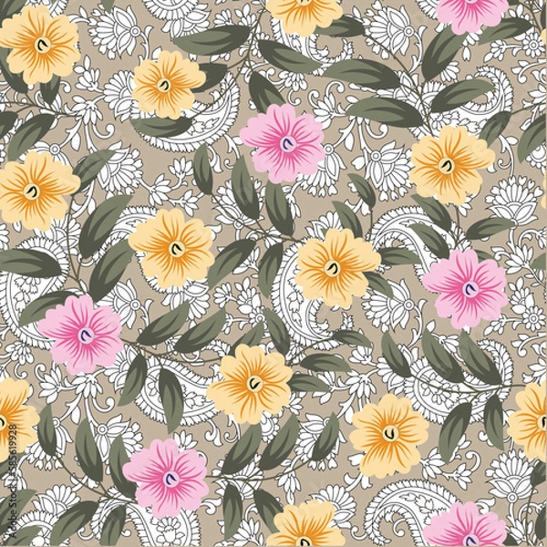 Obraz seamless small vector flower design pattern  on black    background