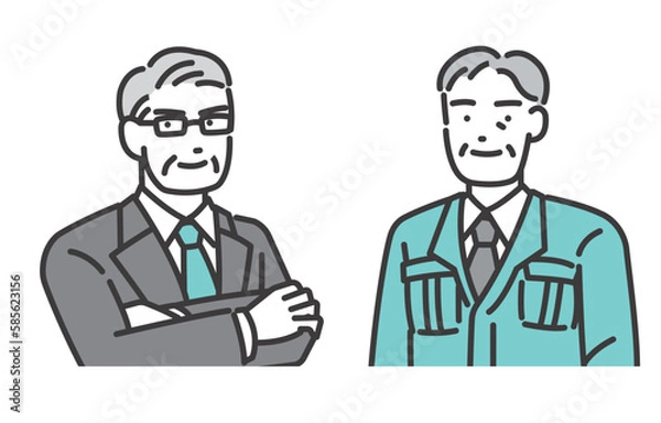 Fototapeta 取締役や社長などのシニア経営者の上半身のベクターイラスト素材／管理職／作業服