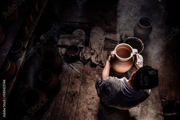 Fototapeta Handmade pottery is a precious cultural feature in the Folk Houses on Hathpace in Kashgar