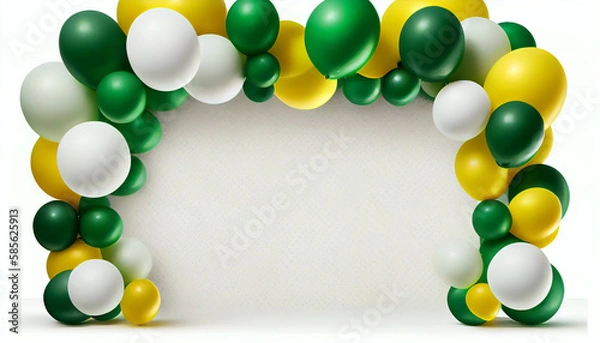 Obraz Green and Yellow balloon garland on plain white background, Generative AI