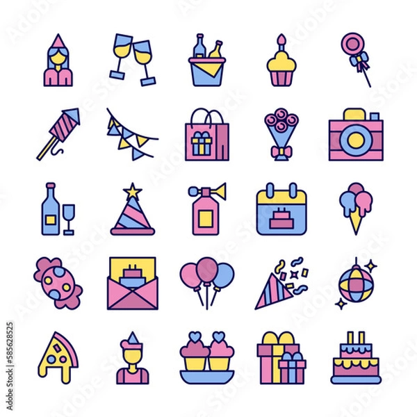 Obraz Birthday icon set. Event celebration symbol vector collection.
