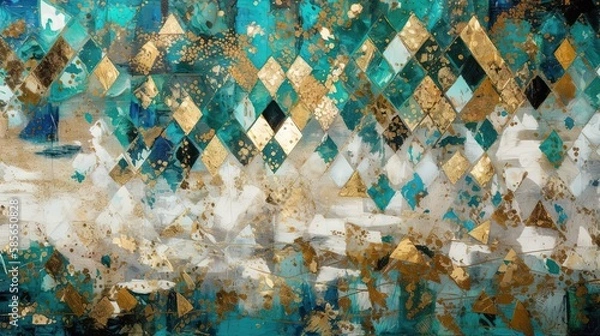 Fototapeta Multicolore et multi-matériaux comme un fond de luxe avec des taches dorées granuleuses. Idéal pour une publicité de produit de luxe.