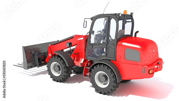 Fototapeta Telescopic Wheel Loader 3D rendering on white background
