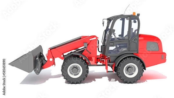 Fototapeta Telescopic Wheel Loader 3D rendering on white background