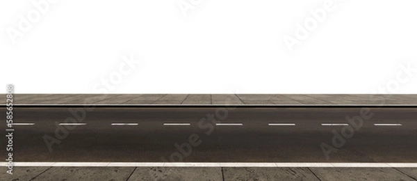 Fototapeta Empty asphalt road with two sidewalks in PNG isolated on transparent background.