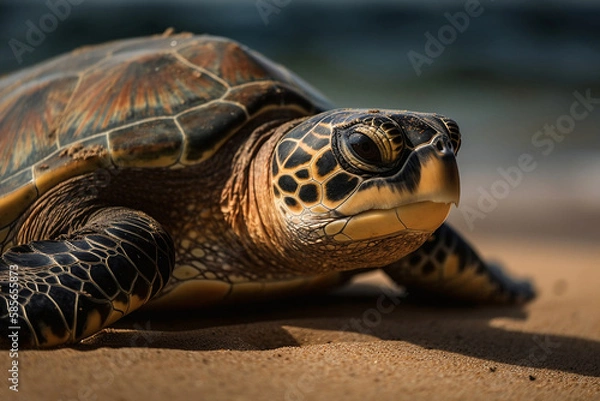 Fototapeta turtle on the beach, generative ai