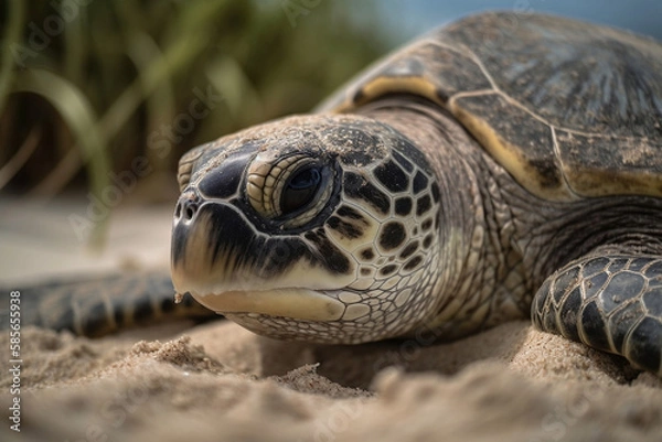 Fototapeta turtle on the beach, generative ai