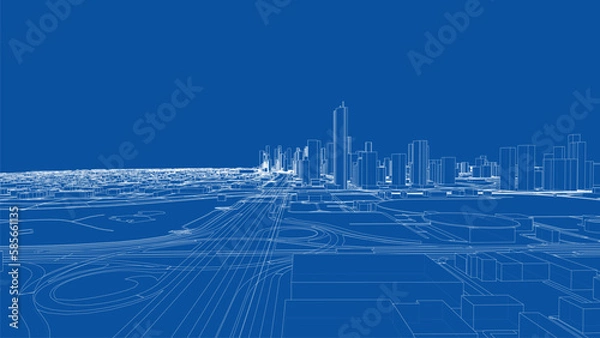 Fototapeta Outline city concept vector. Wire-frame style