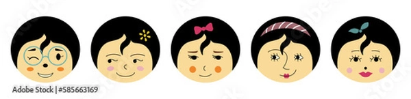 Fototapeta Feminine look, abstract personage, mascot design, funny face, cute icon.