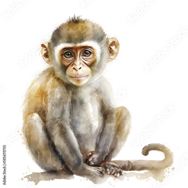 Fototapeta Adorable monkey in a watercolor style. Animal illustration for greeting card, sticker, fabric. Illustration by Generative Ai
