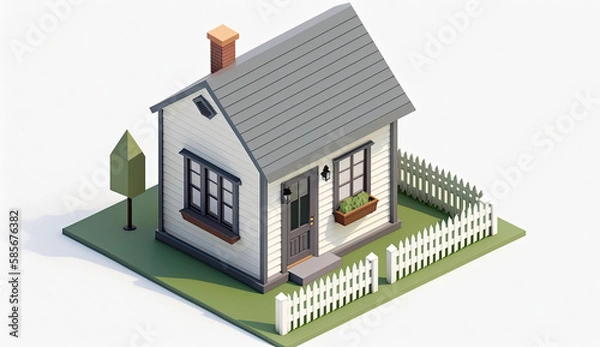 Fototapeta Isometric view of a family house with garden. Generative AI