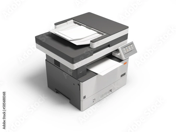 Fototapeta 3D illustration of universal printer scanner with display for selecting programs isolated on white background with shadow