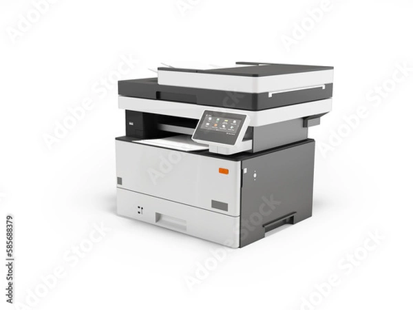 Fototapeta 3d illustration of universal printer scanner with display for selecting programs on white background with shadow