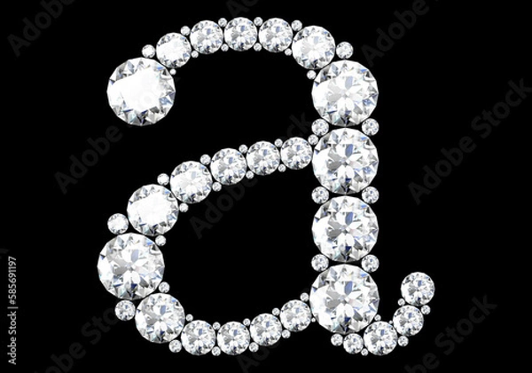Fototapeta Diamond letters with gemstones isolated on black.3D rendering