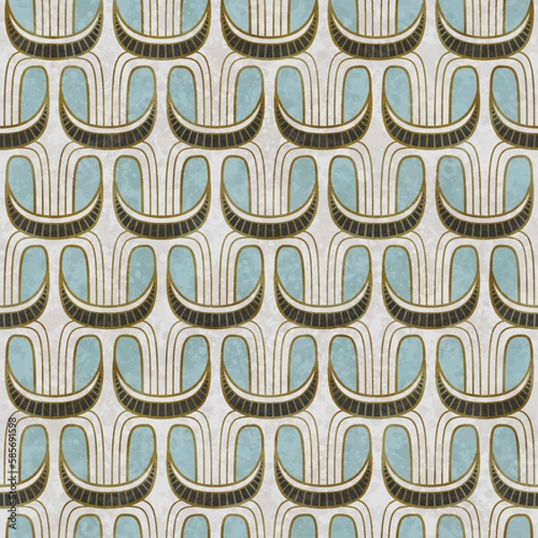 Fototapeta Artistic seamless pattern in art deco style with Asian tuch. Luxury elegant 1920s design for textile and wallpaper. Fabric print vector vintage illustartion.